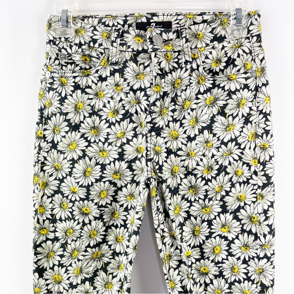 Seven 7 For All Mankind Skinny Jeans Black Daisy Floral Jeans Size 24 Stretchy - Picture 2 of 11